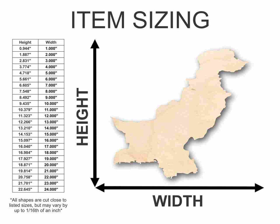 Unfinished Wood Pakistan Shape - Country - Craft - up to 46" Width DIY - NameSigns.com