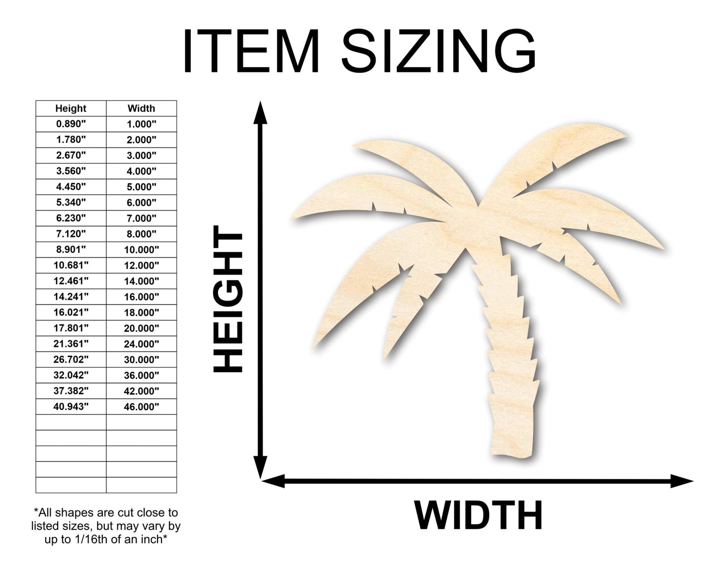 Unfinished Wood Palm Tree Shape - Craft - up to 46" - NameSigns.com