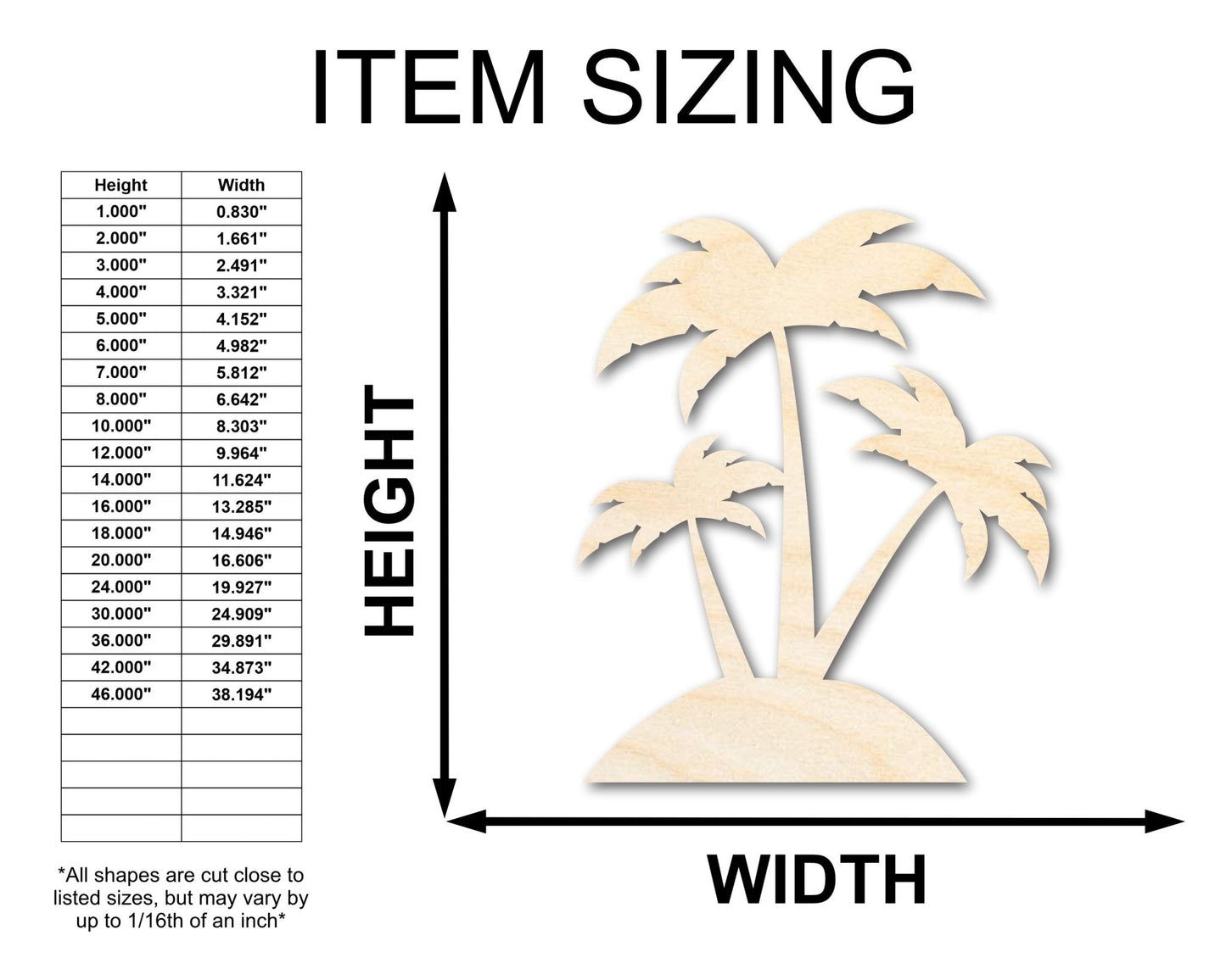 Unfinished Wood Palm Trees Shape - Craft - up to 46" - NameSigns.com