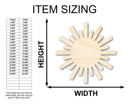 Unfinished Wood Paper Sun Shape | Summer Craft Cutout | up to 46" DIY - NameSigns.com