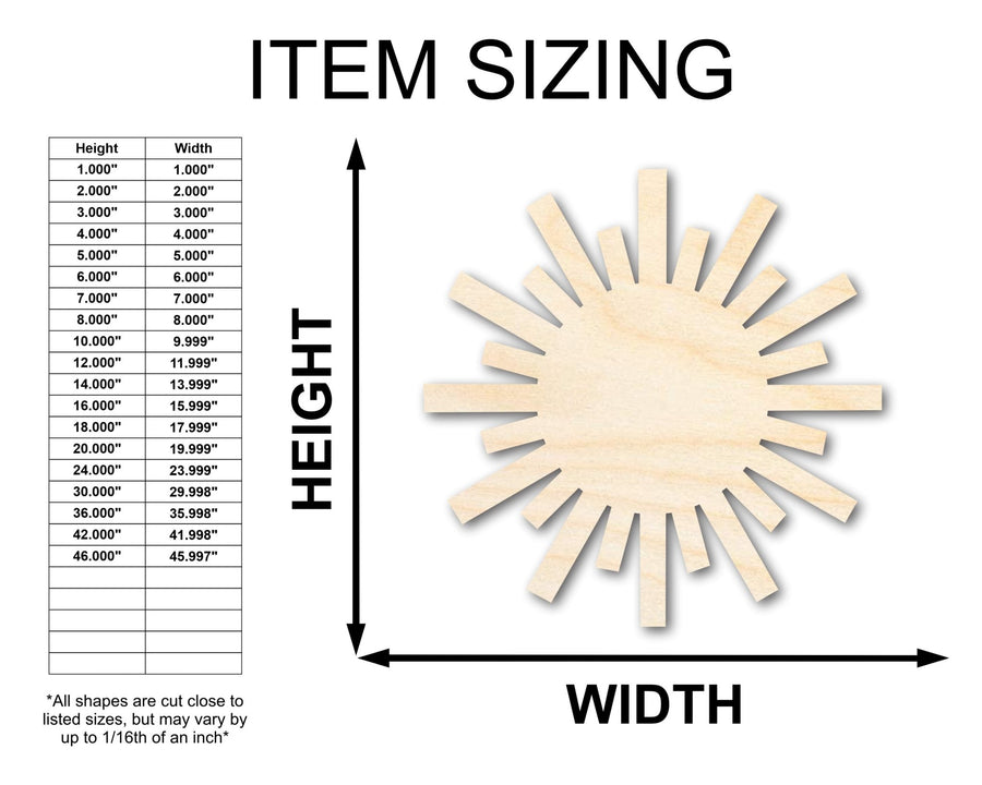 Unfinished Wood Paper Sun Shape | Summer Craft Cutout | up to 46" DIY - NameSigns.com