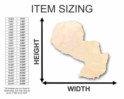 Unfinished Wood Paraguay Shape - Country - Craft - up to 46" Width DIY - NameSigns.com