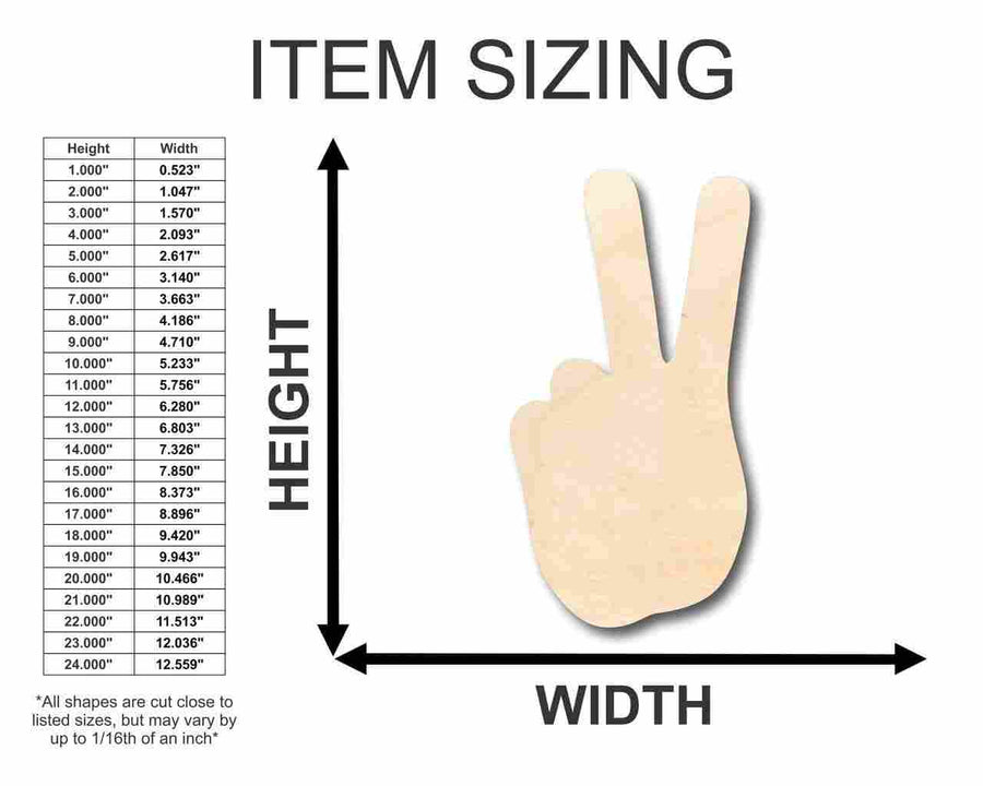 Unfinished Wood Peace Hand Shape - Craft - up to 46" DIY - NameSigns.com
