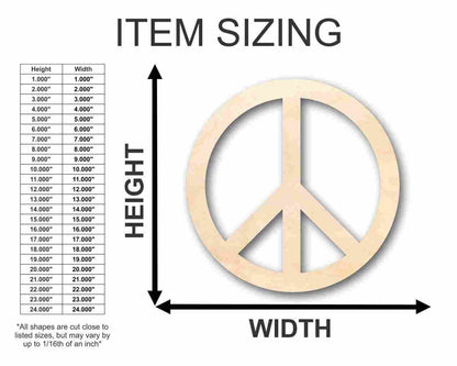 Unfinished Wood Peace Sign Symbol Shape - Craft - up to 46" DIY - NameSigns.com