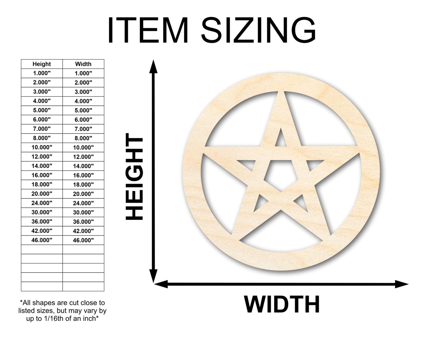 Unfinished Wood Pentacle Shape - Craft - up to 46" DIY - NameSigns.com