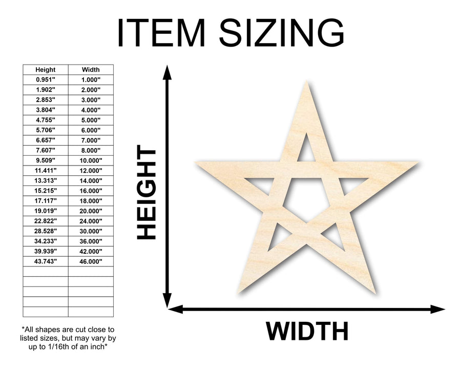 Unfinished Wood Pentagram Shape | Craft Cutout | up to 46" DIY - NameSigns.com