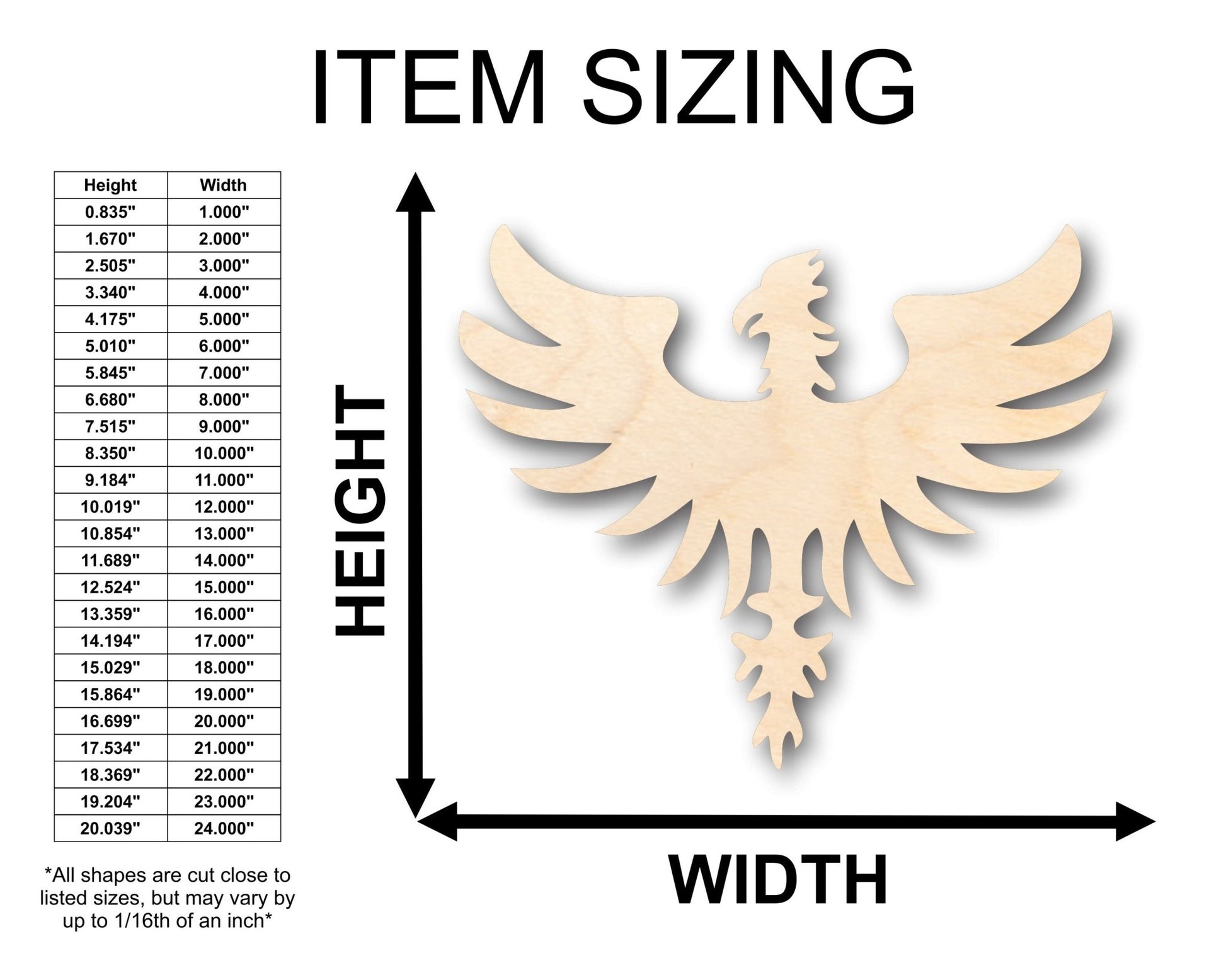 Unfinished Wood Phoenix Mythical Shape - Craft - up to 46" DIY - NameSigns.com