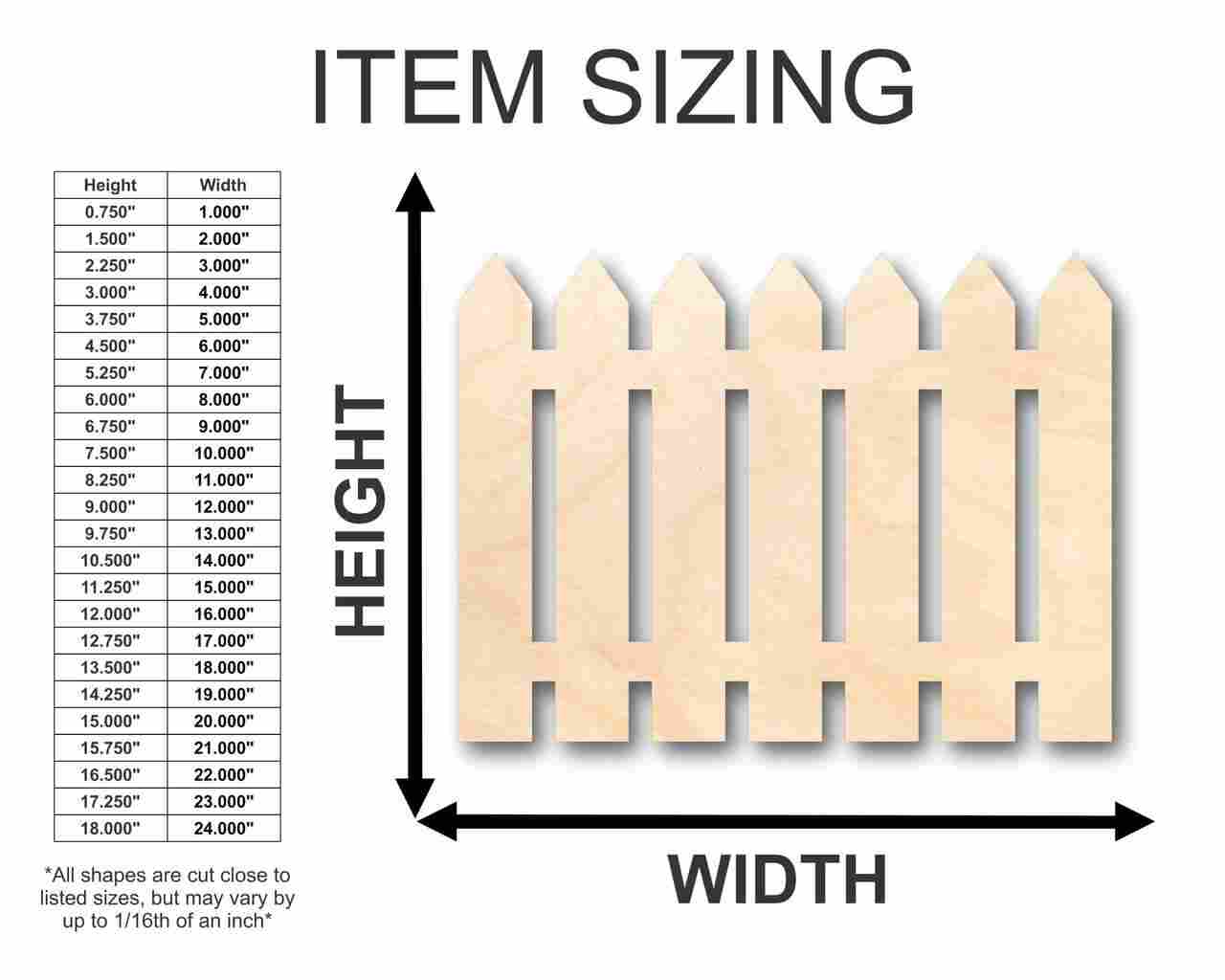 Unfinished Wood Picket Fence Shape - Craft - up to 46" DIY - NameSigns.com