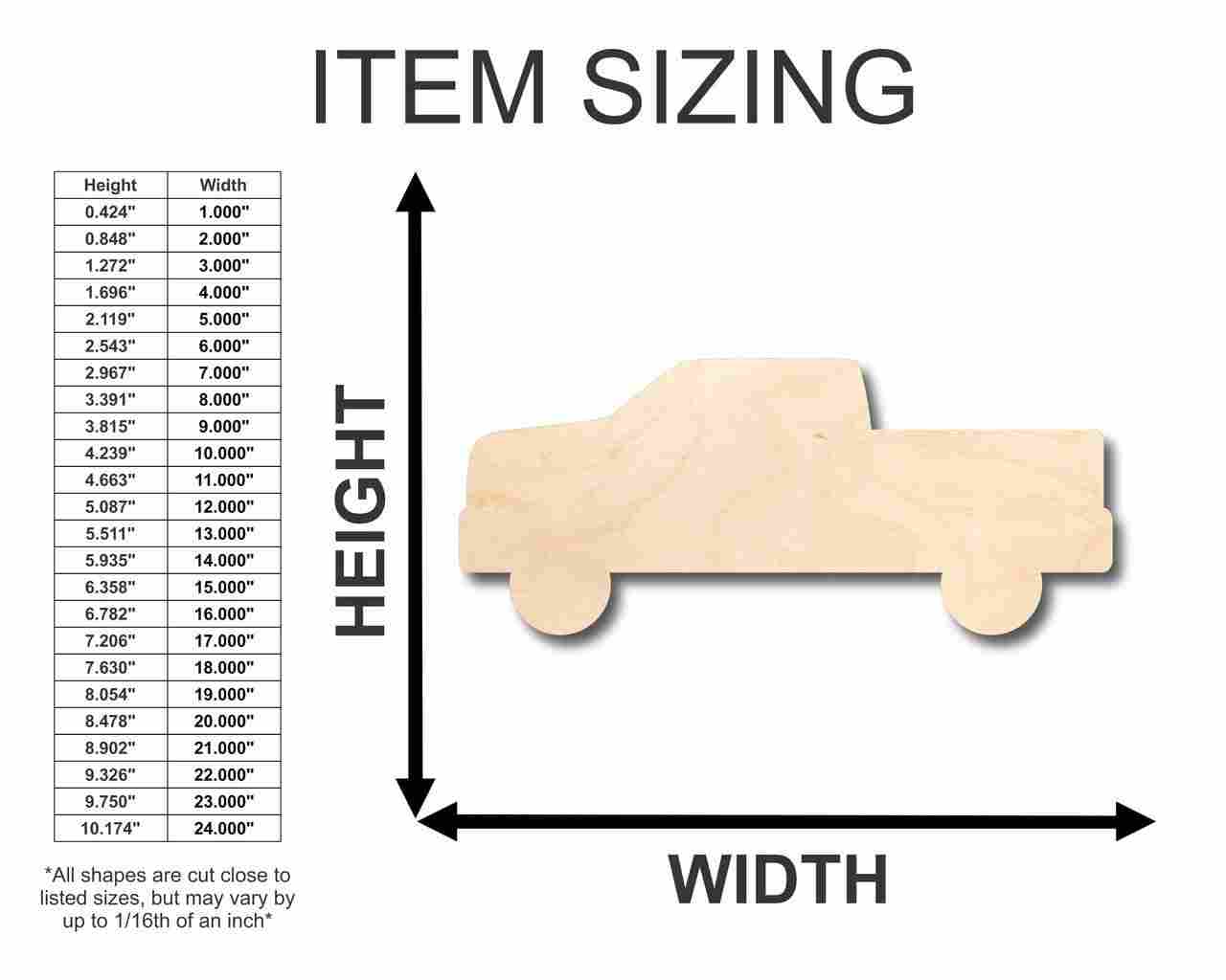 Unfinished Wood Pickup Truck Shape - Craft - up to 46" DIY - NameSigns.com