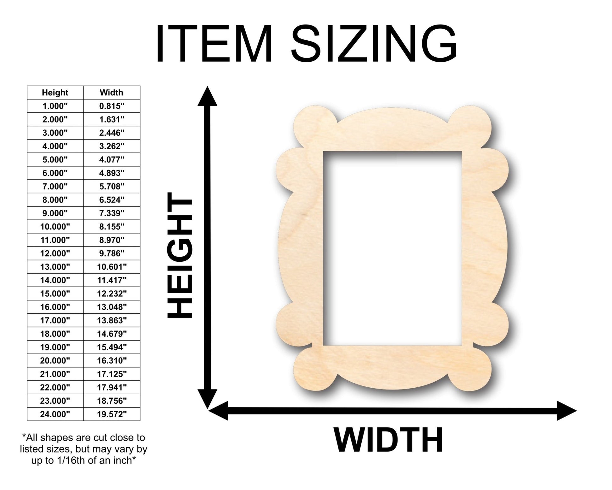 Unfinished Wood Picture Frame Shape - Craft - up to 46" DIY - NameSigns.com