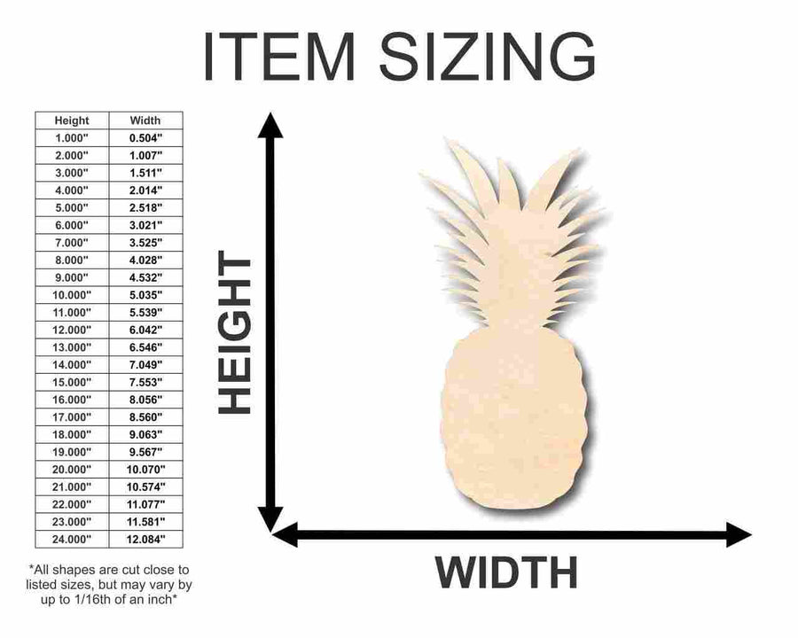 Unfinished Wood Pineapple Shape - Fruit - Tropical - Craft - up to 46" DIY - NameSigns.com