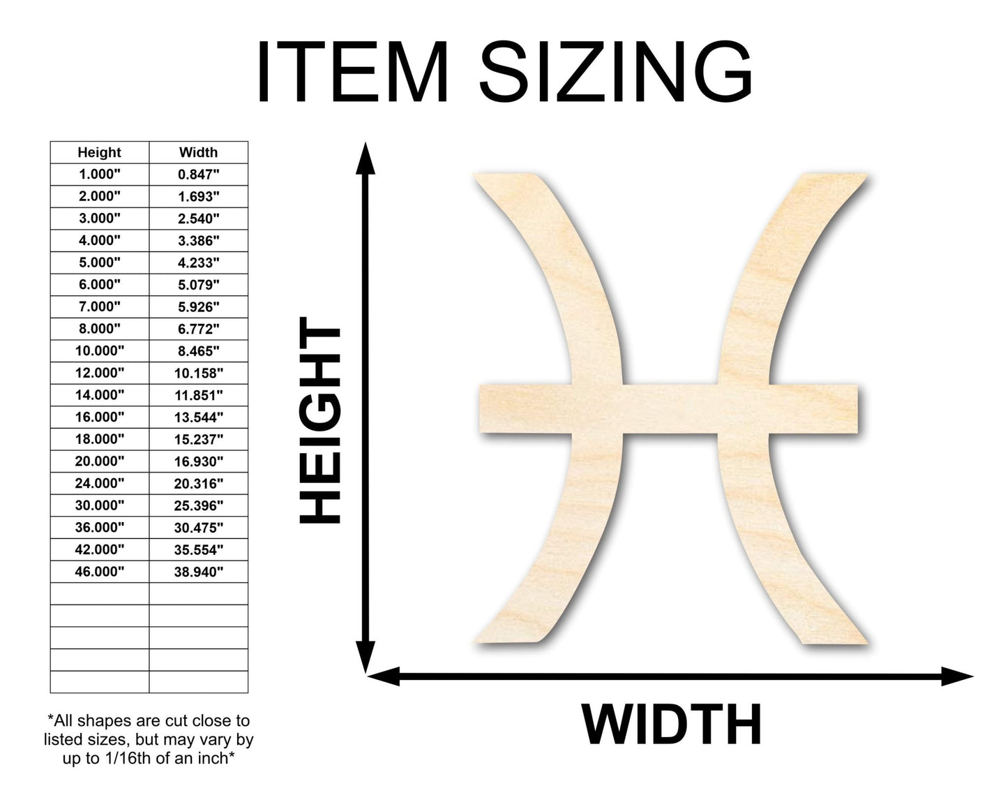 Unfinished Wood Pisces Sign Shape - Zodiac Craft - up to 46" - NameSigns.com