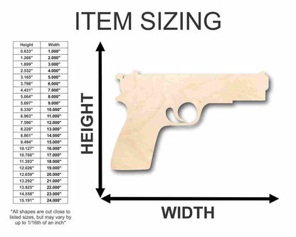 Unfinished Wood Pistol Shape - Gun - Police - Military - Craft - up to 46" DIY - NameSigns.com