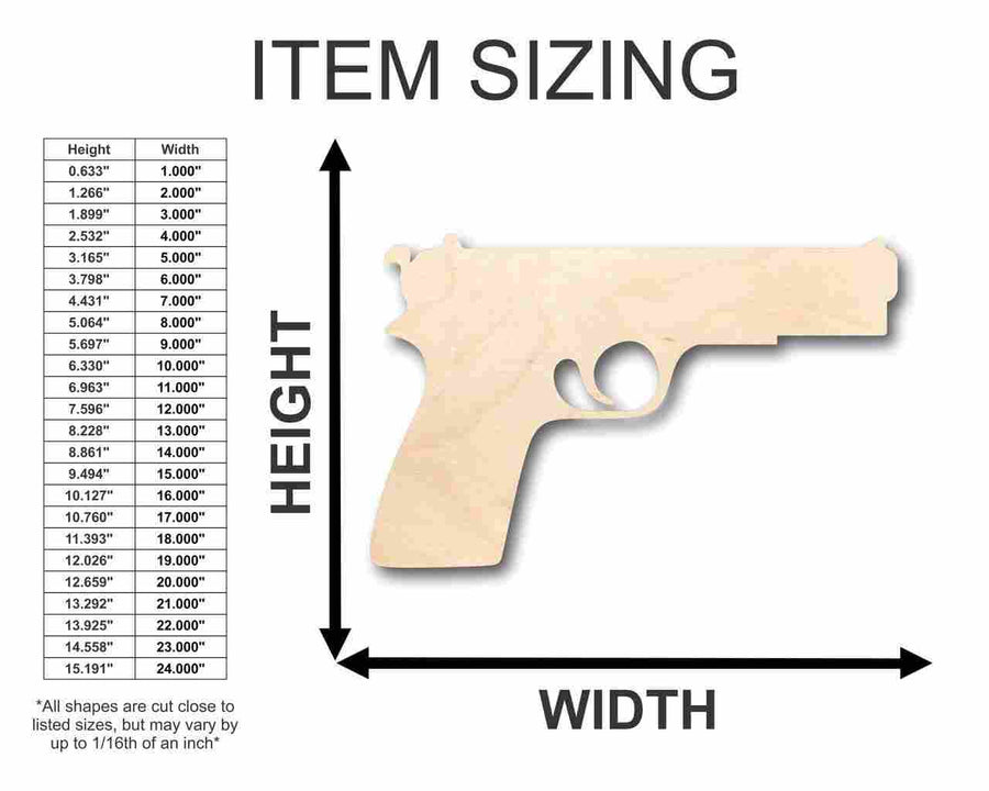 Unfinished Wood Pistol Shape - Gun - Police - Military - Craft - up to 46" DIY - NameSigns.com