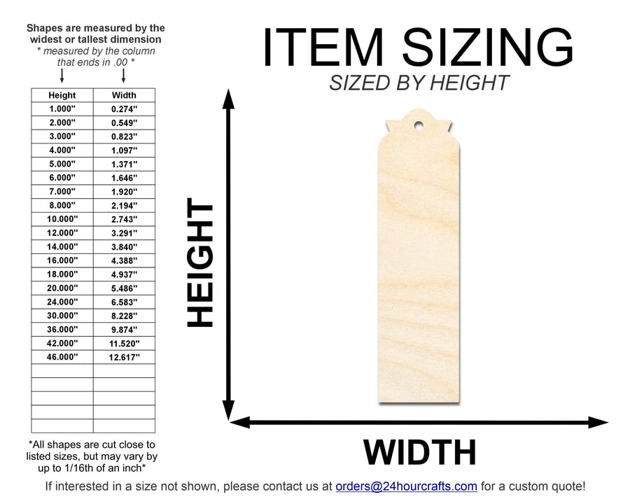 Unfinished Wood Pointed Top Bookmark Shape | DIY Craft Cutout | up to 12" DIY - NameSigns.com