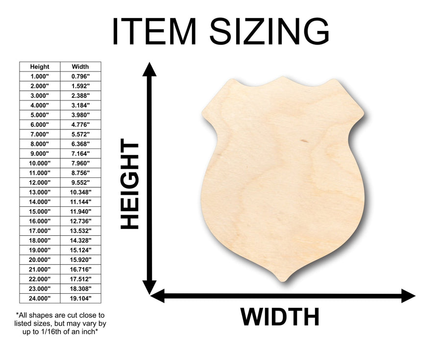 Unfinished Wood Police Badge Shape - Craft - up to 46" DIY - NameSigns.com
