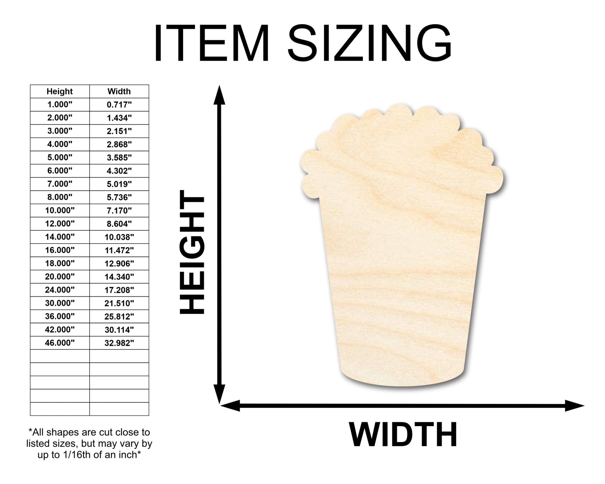 Unfinished Wood Popcorn Shape - Food Craft - up to 46" DIY - NameSigns.com