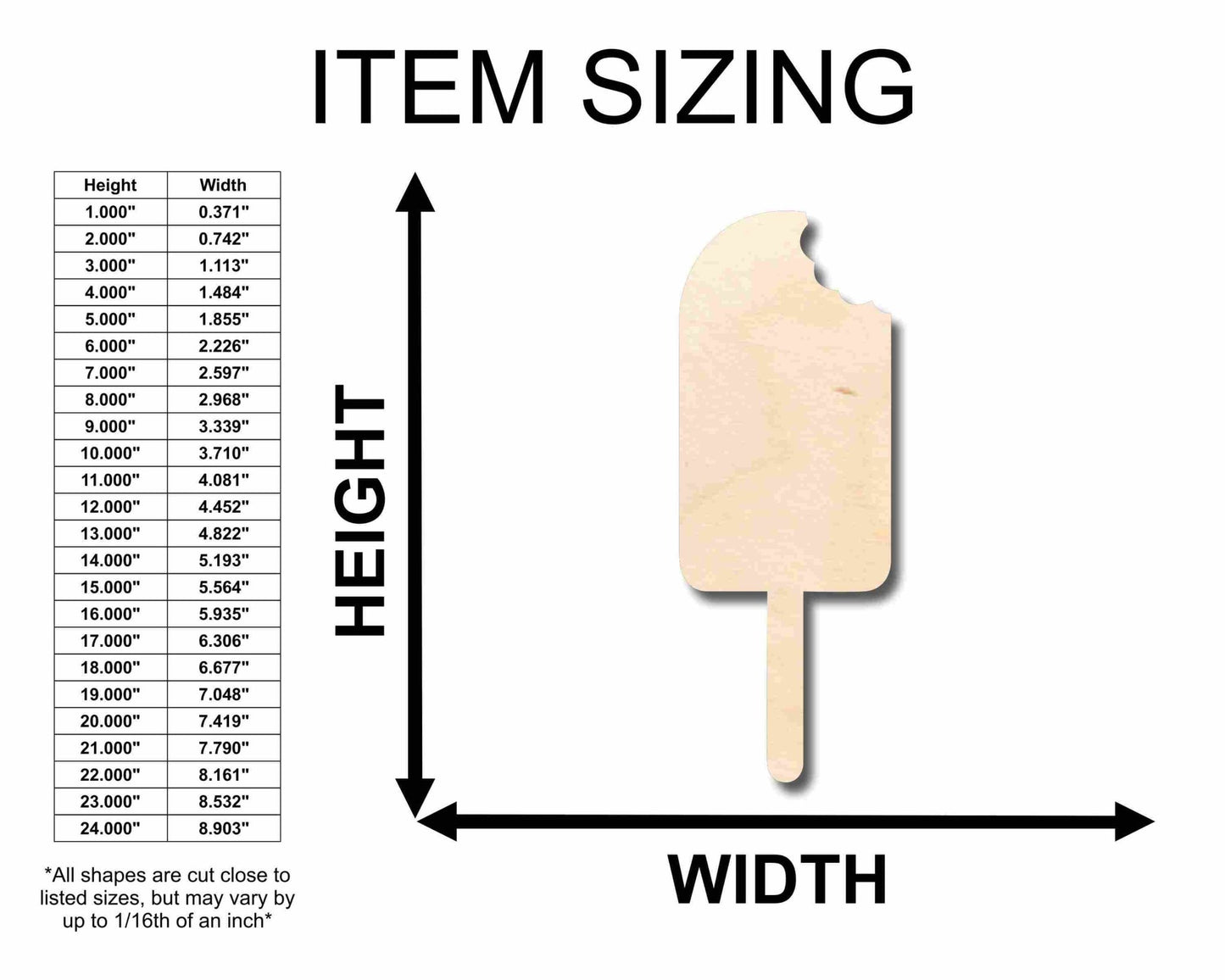 Unfinished Wood Popsicle with Bite Silhouette - Craft - up to 46" DIY - NameSigns.com