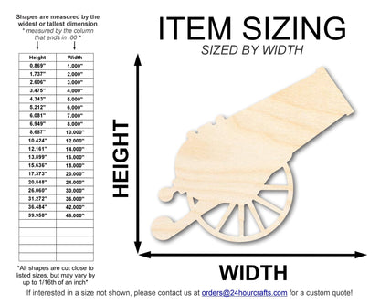 Unfinished Wood Positioned Cannon Shape | DIY Craft Cutout | up to 46" DIY - NameSigns.com