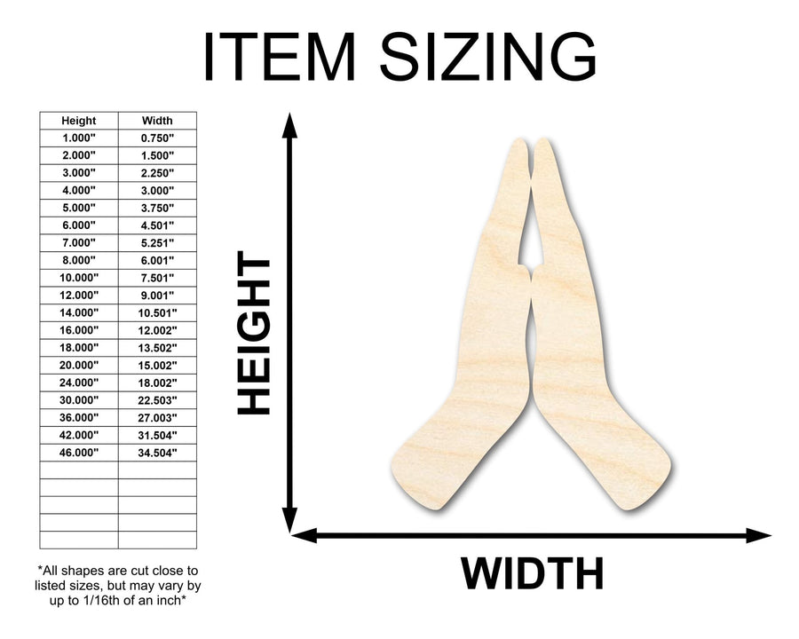 Unfinished Wood Praying Hands Shape - Religious Craft - up to 46" DIY - NameSigns.com