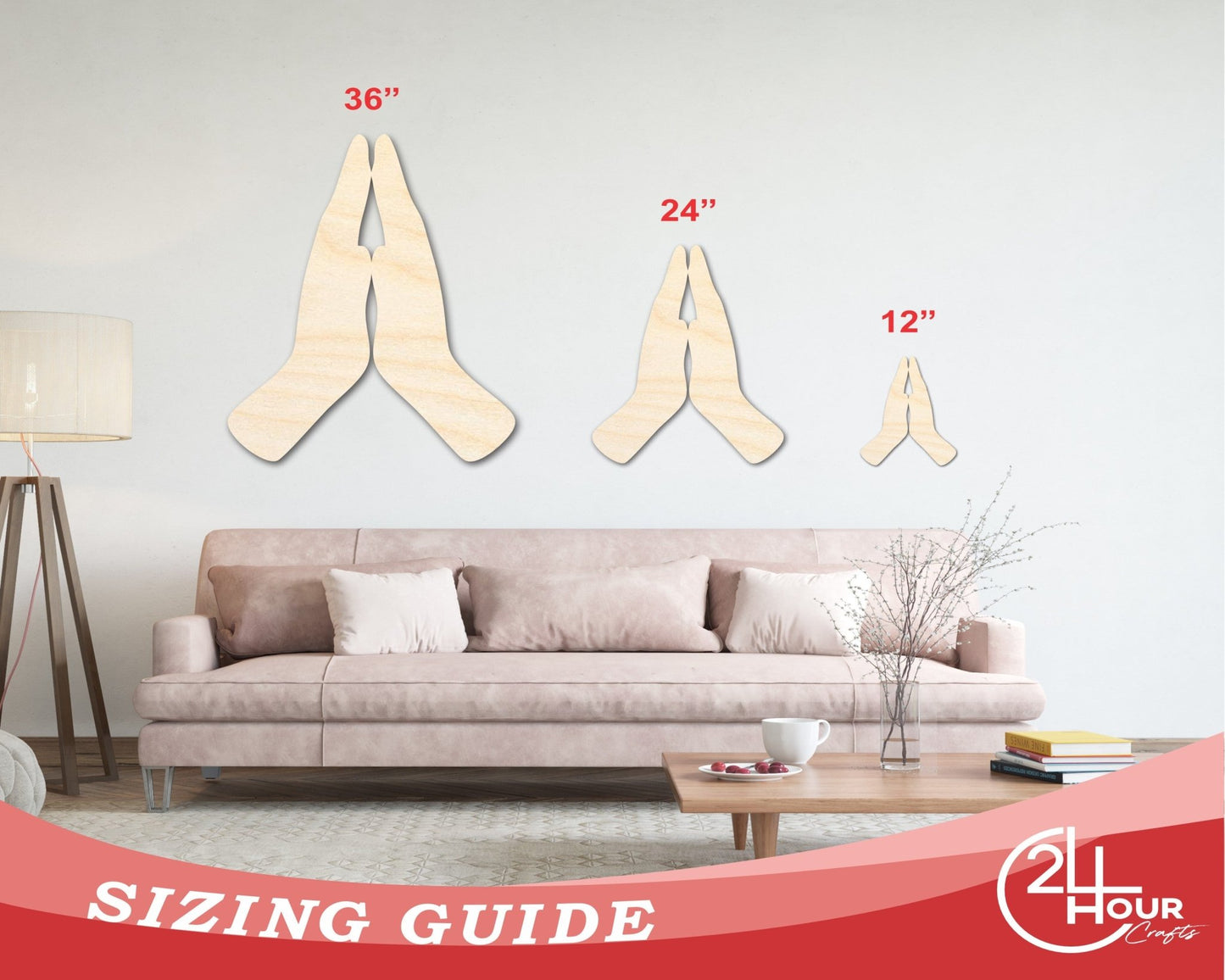 Unfinished Wood Praying Hands Shape - Religious Craft - up to 46" DIY - NameSigns.com
