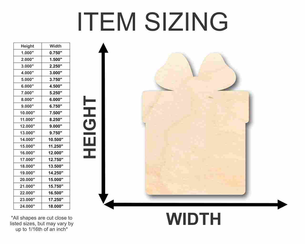 Unfinished Wood Present Gift Shape - Christmas - Birthday - Craft - up to 46" DIY - NameSigns.com
