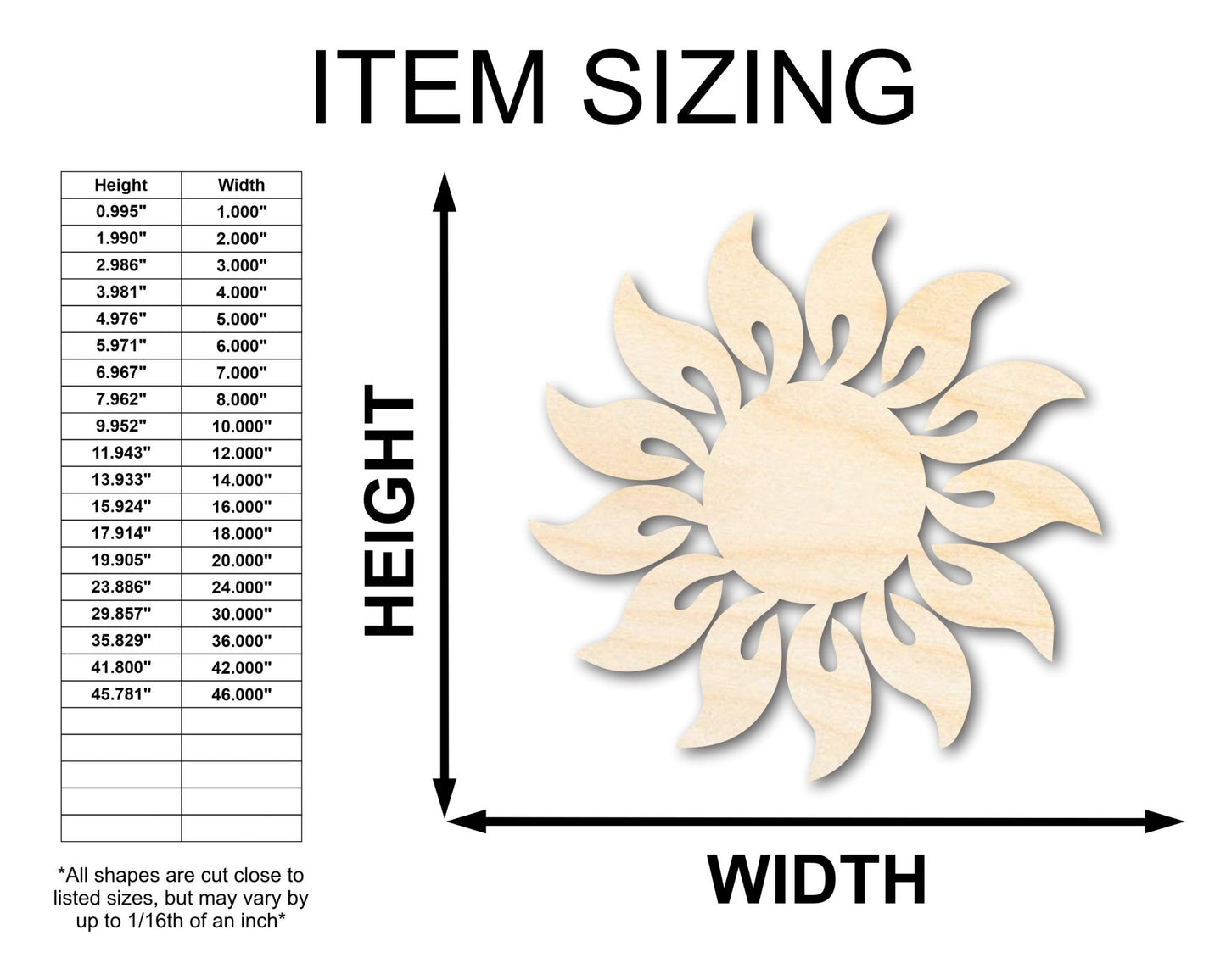 Unfinished Wood Radiant Sun Silhouette | Summer | Celestial | Craft Cutout | up to 46" - NameSigns.com
