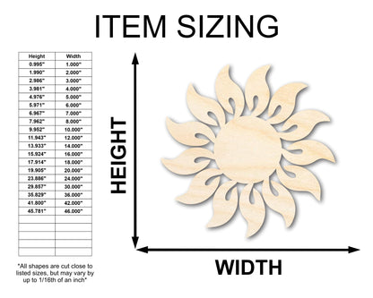 Unfinished Wood Radiant Sun Silhouette | Summer | Celestial | Craft Cutout | up to 46" - NameSigns.com