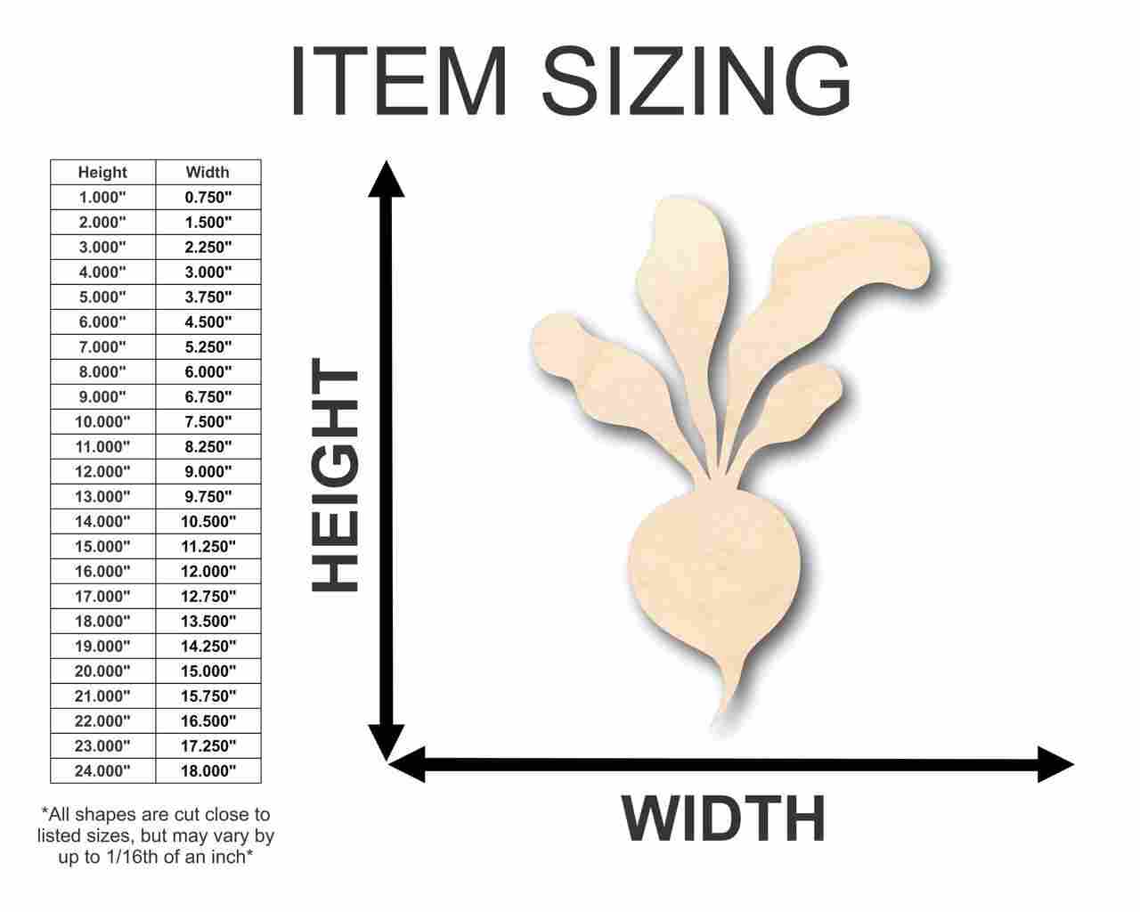 Unfinished Wood Radish Shape - Farm - Garden Marker - Food - Craft - up to 46" DIY - NameSigns.com