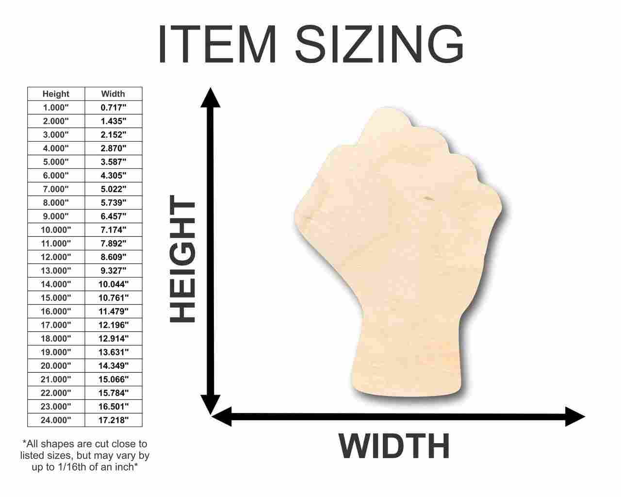 Unfinished Wood Raised Fist Shape - Craft - up to 46" DIY - NameSigns.com