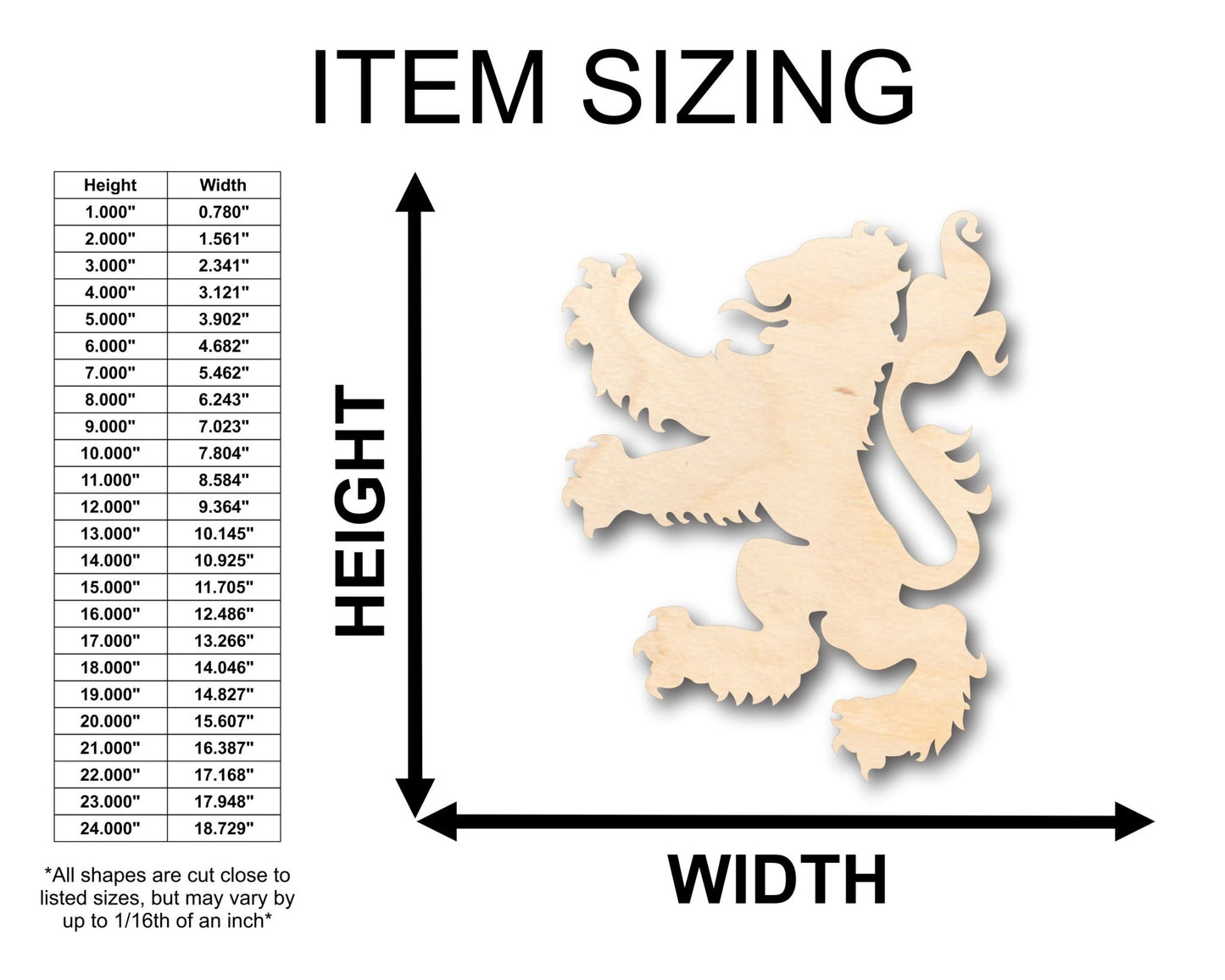 Unfinished Wood Rampant Lion Royal Banner Shape - Craft - up to 46" DIY - NameSigns.com