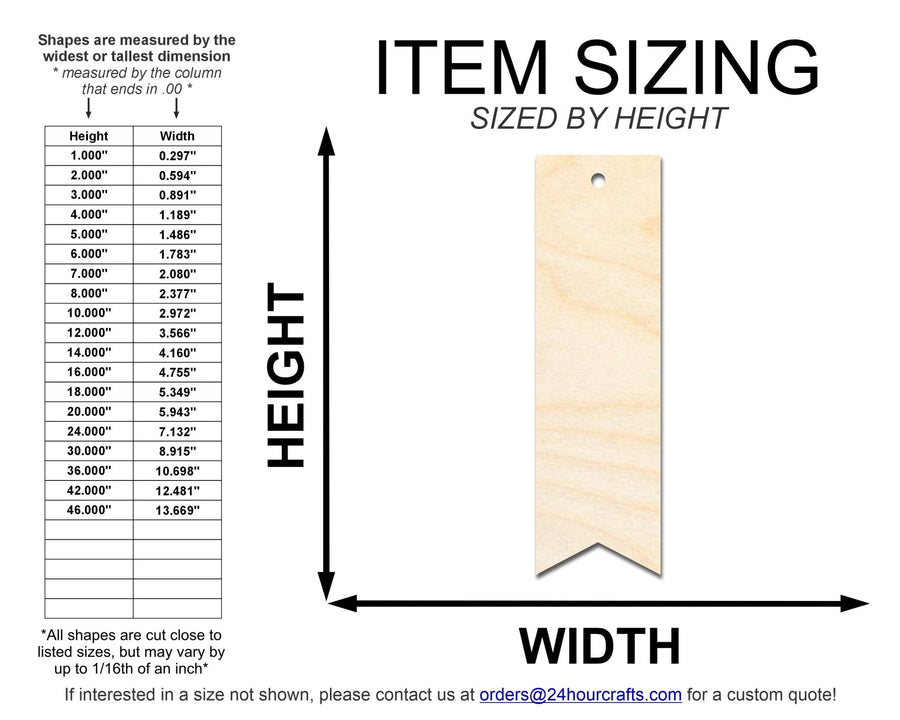 Unfinished Wood Ribbon Point Bookmark Shape | DIY Craft Cutout | up to 12" DIY - NameSigns.com