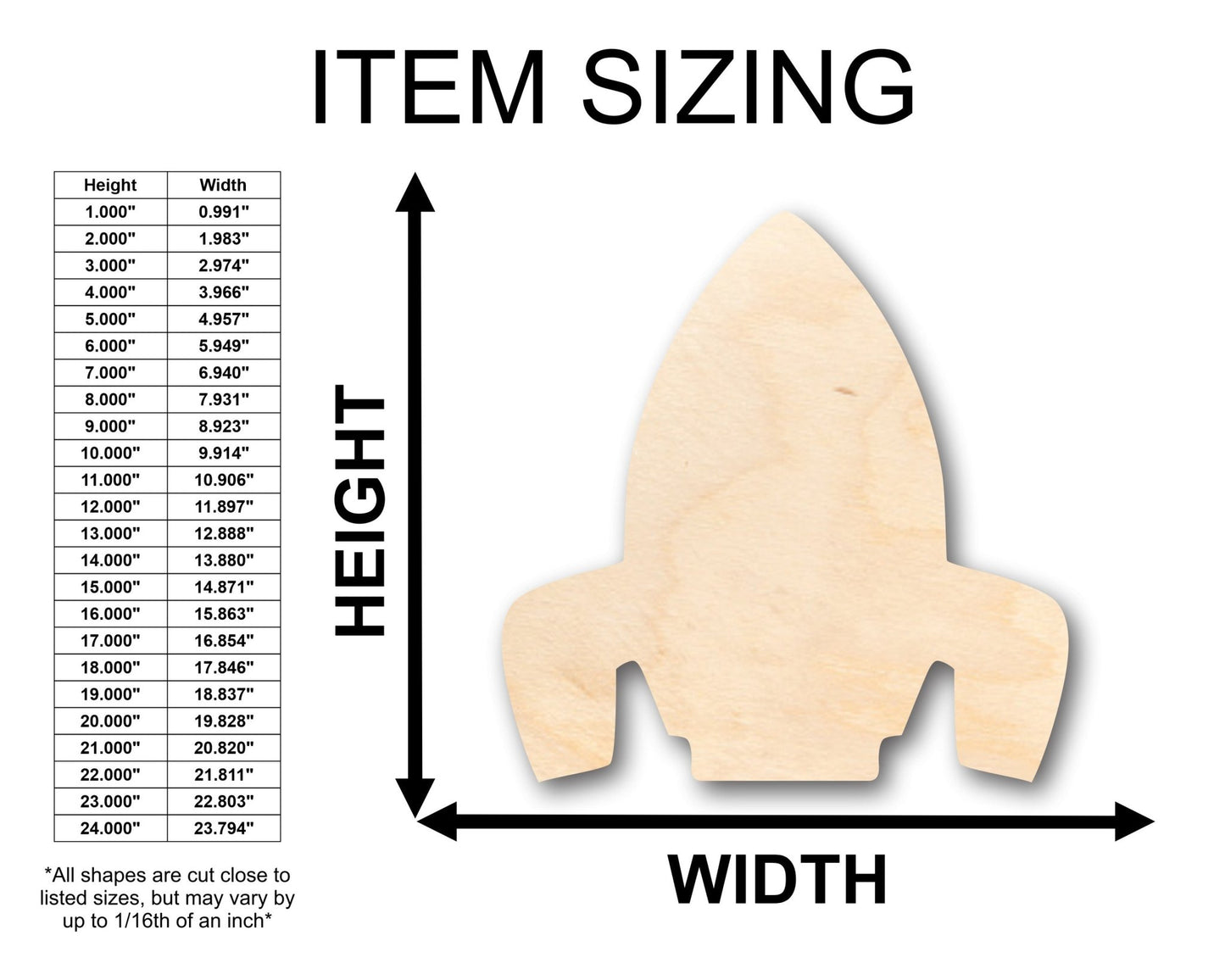 Unfinished Wood Rocket Shape - Craft - up to 46" DIY - NameSigns.com
