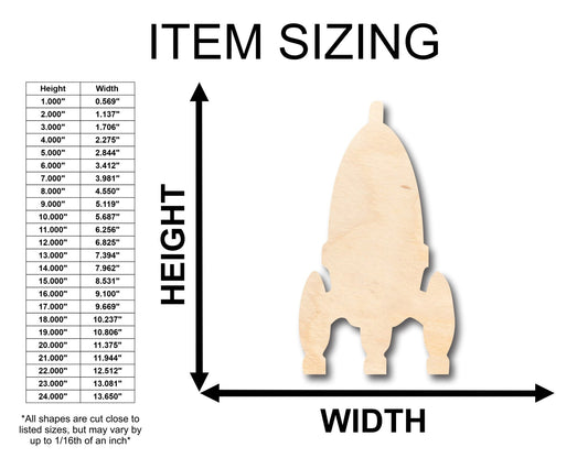 Unfinished Wood Rocket Shape - Craft - up to 46" DIY - NameSigns.com