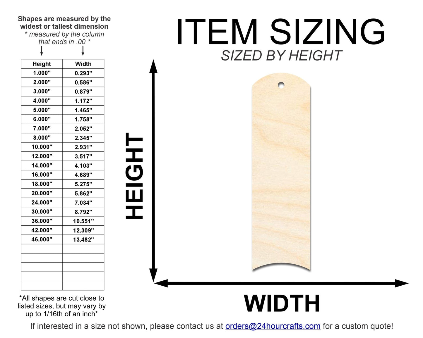 Unfinished Wood Rounded Dome Bookmark Shape | DIY Craft Cutout | up to 12" DIY - NameSigns.com