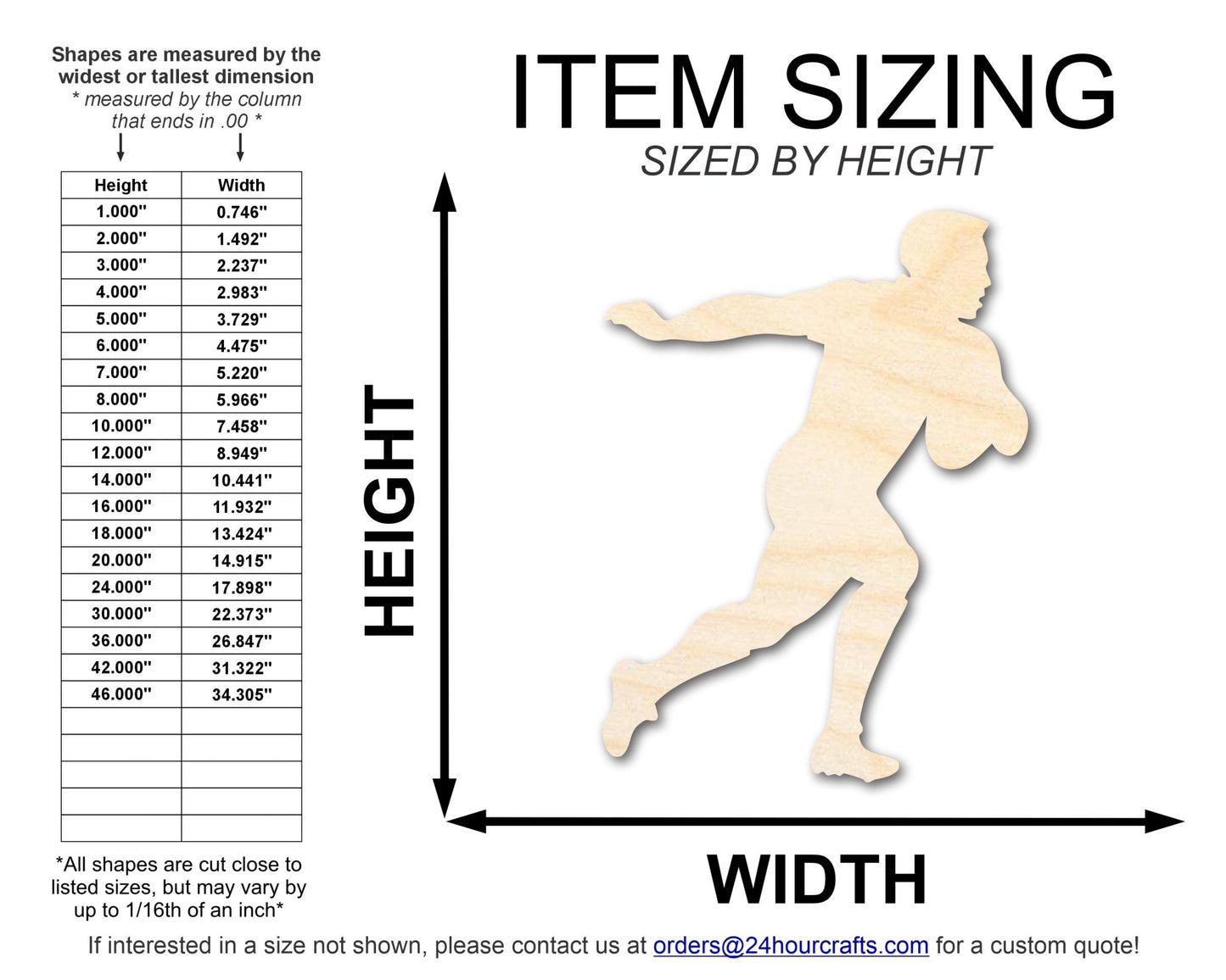 Unfinished Wood Rugby Player Shape | DIY Craft Cutout | up to 46" DIY - NameSigns.com
