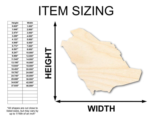 Unfinished Wood Saudi Arabia Country Shape - Middle East Craft - up to 46" DIY - NameSigns.com