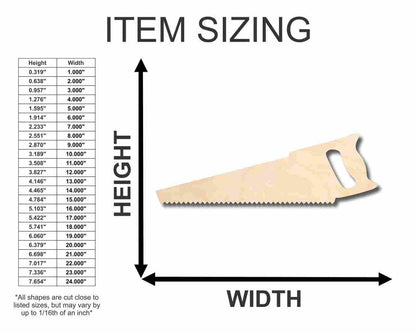 Unfinished Wood Saw Shape - Construction - Tool - Craft - up to 46" DIY - NameSigns.com