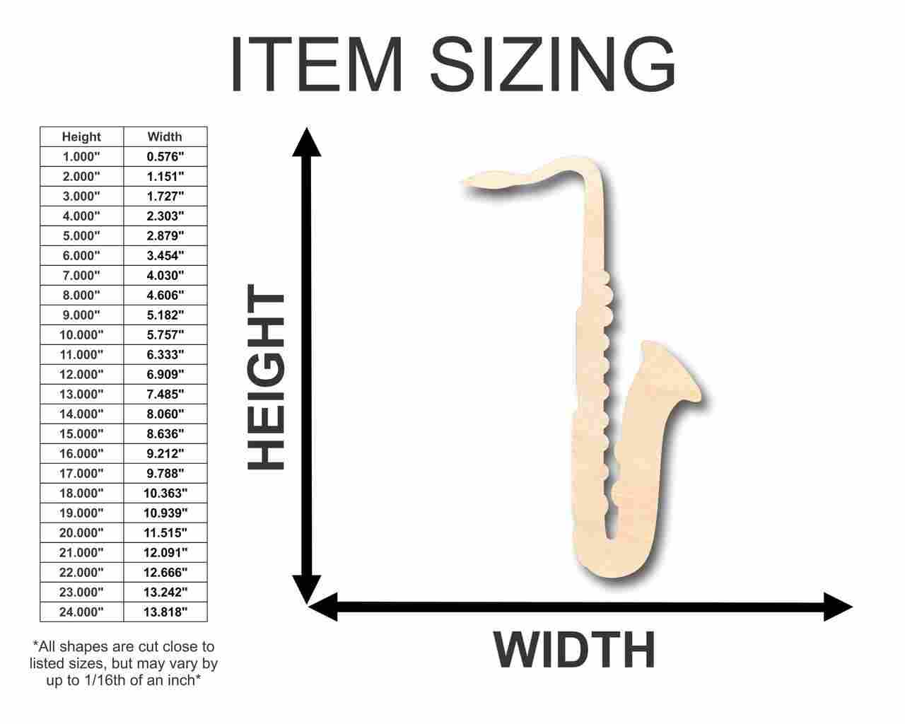 Unfinished Wood Saxophone Shape - Music - Craft - up to 46" DIY - NameSigns.com