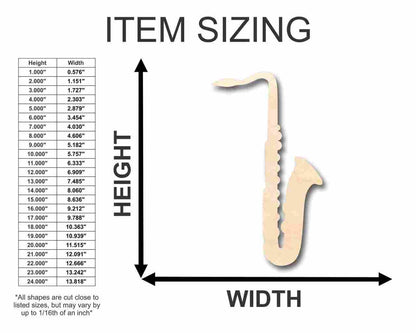 Unfinished Wood Saxophone Shape - Music - Craft - up to 46" DIY - NameSigns.com