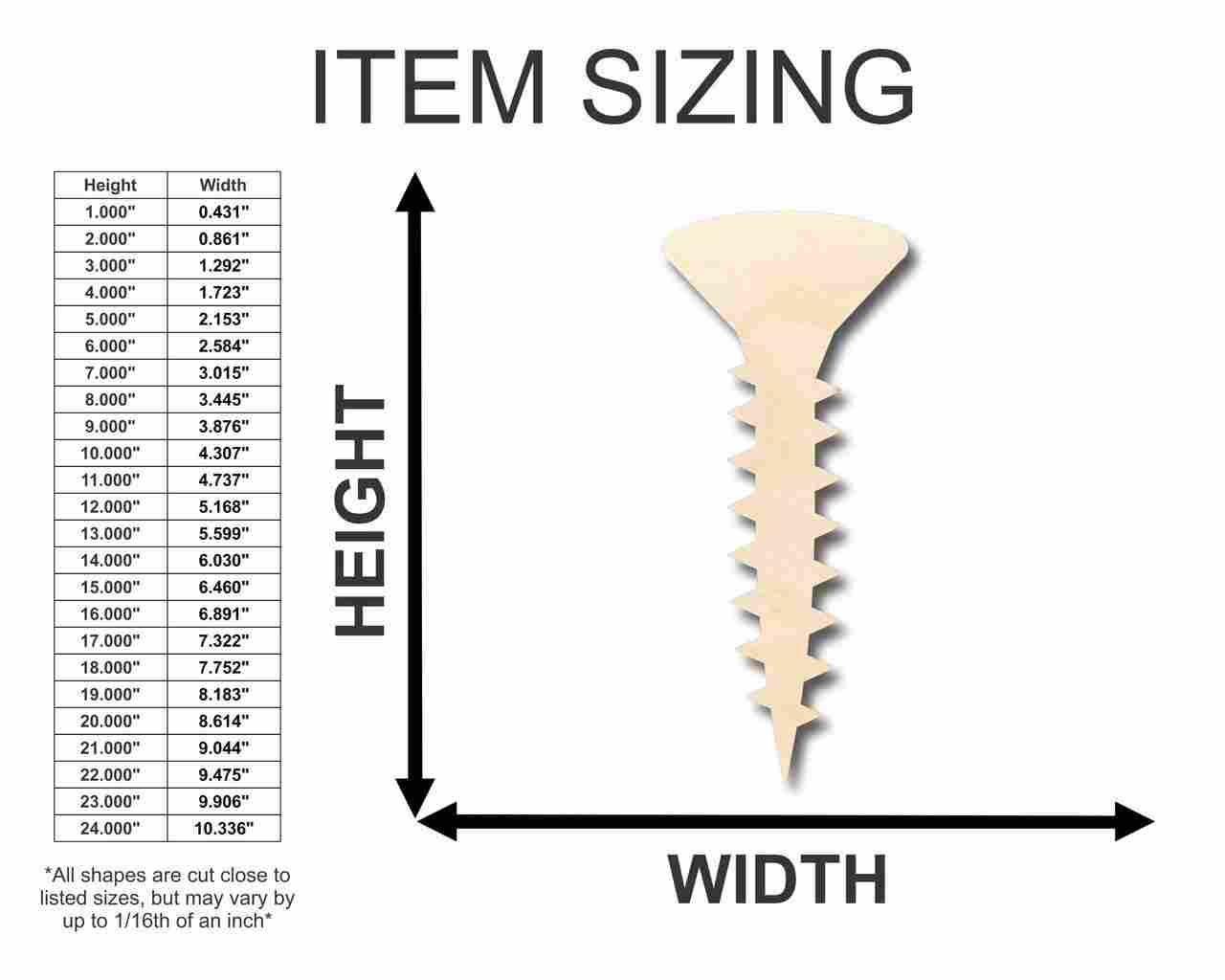 Unfinished Wood Screw Shape - Tool - Craft - up to 46" DIY - NameSigns.com