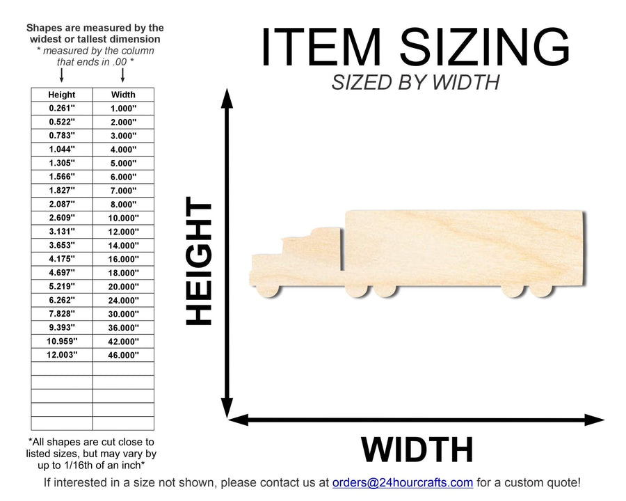 Unfinished Wood Semi Truck Shape | DIY Craft Cutout | up to 46" DIY - NameSigns.com