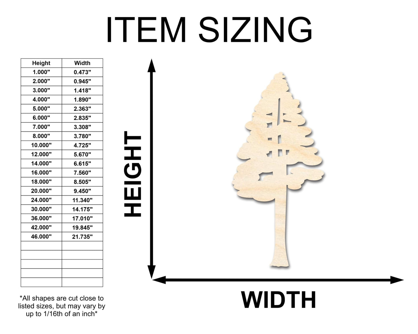Unfinished Wood Sequoia Tree Shape - Craft - up to 46" - NameSigns.com