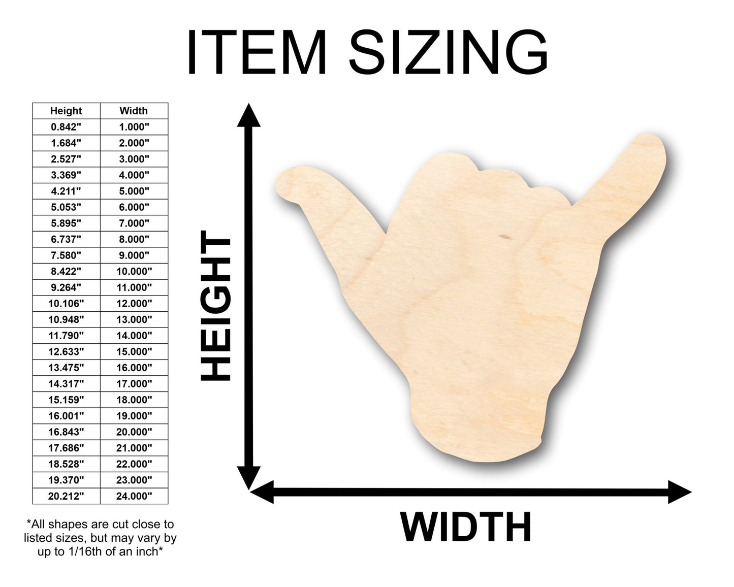 Unfinished Wood Shaka Shape - Craft - up to 46" DIY - NameSigns.com