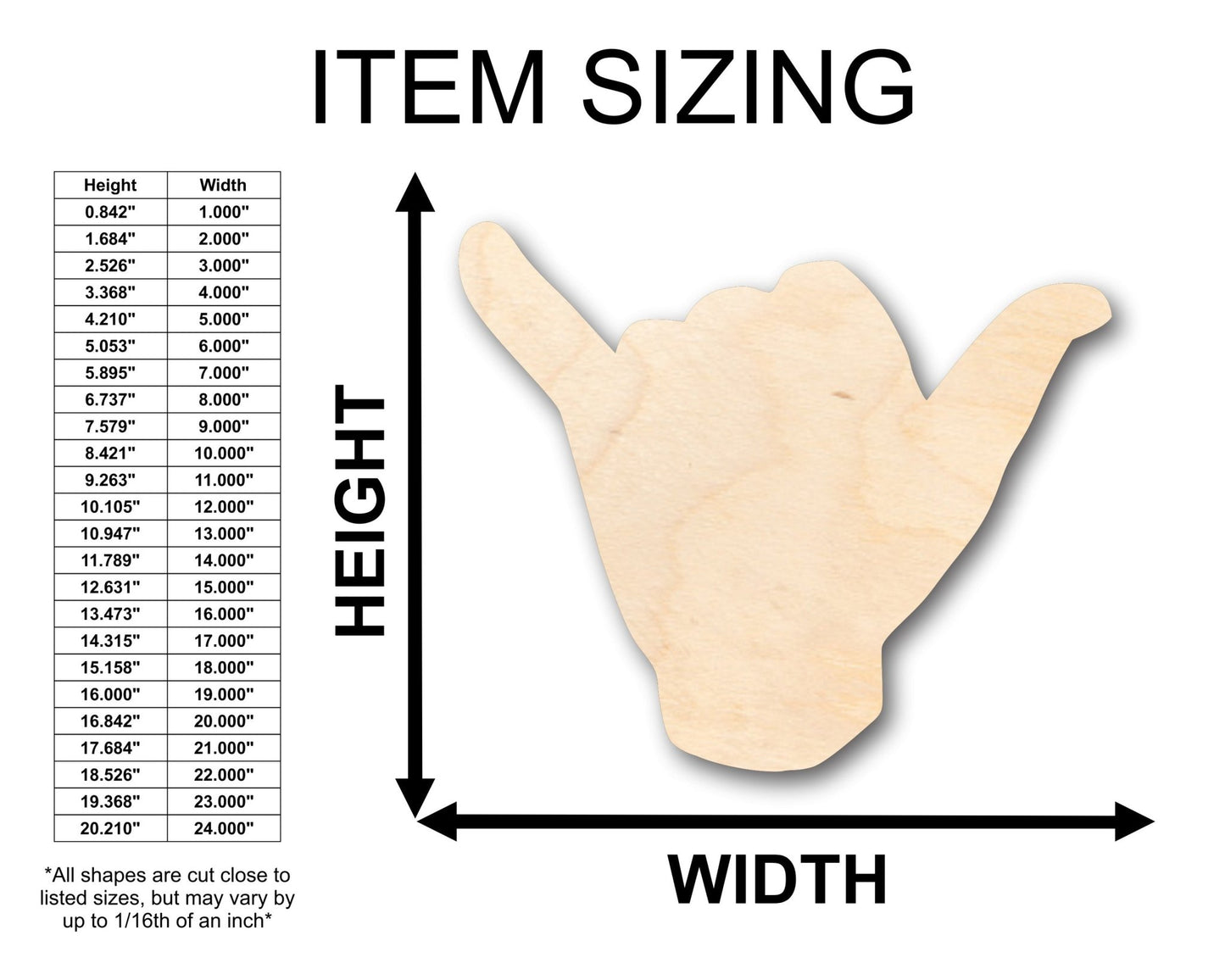 Unfinished Wood Shaka Sign Language Shape - Craft - up to 46" DIY - NameSigns.com