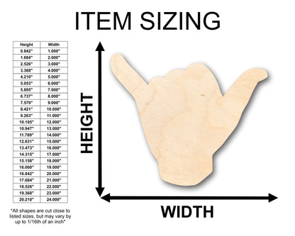 Unfinished Wood Shaka Sign Language Shape - Craft - up to 46" DIY - NameSigns.com