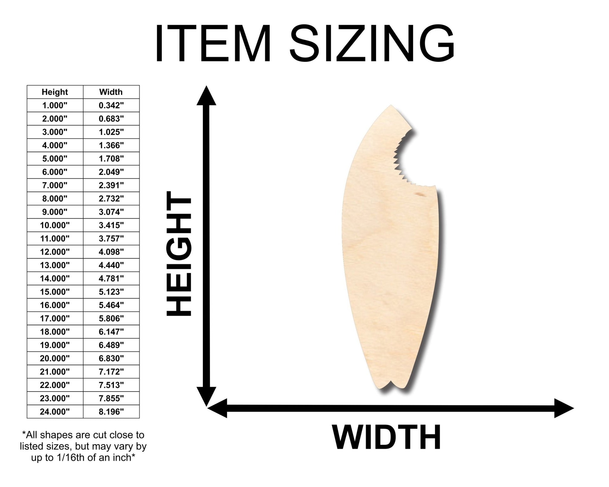 Unfinished Wood Shark Bite Surf Board Shape - Craft - up to 46" DIY - NameSigns.com