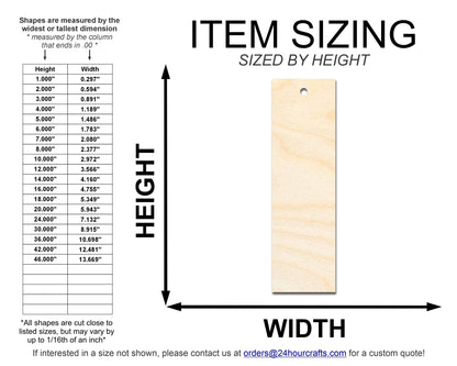 Unfinished Wood Sharp Edge Bookmark Shape | DIY Craft Cutout | up to 12" DIY - NameSigns.com