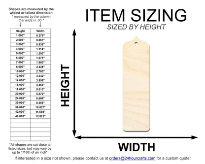 Unfinished Wood Sharp Pointed Top Bookmark Shape | DIY Craft Cutout | up to 12" DIY - NameSigns.com