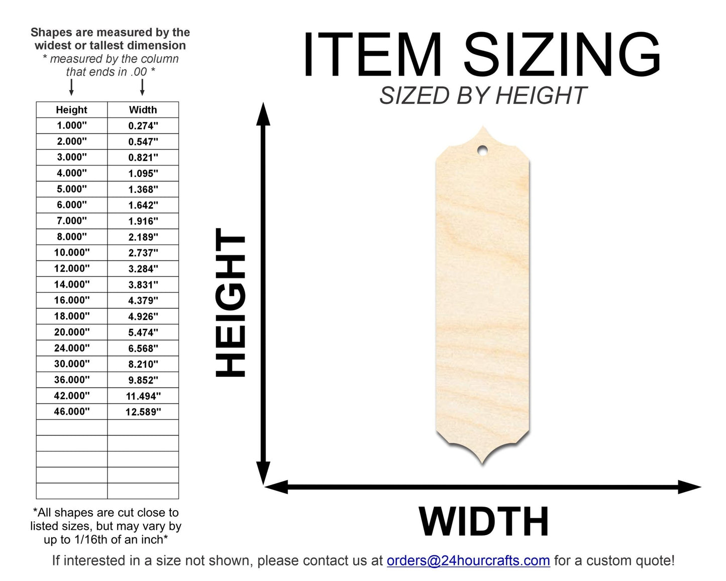Unfinished Wood Sharp Pointp Bookmark Shape | DIY Craft Cutout | up to 12" DIY - NameSigns.com
